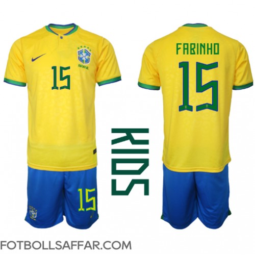 Brasilien Fabinho #15 Hemmadräkt Barn VM 2022 Kortärmad (+ Korta byxor)